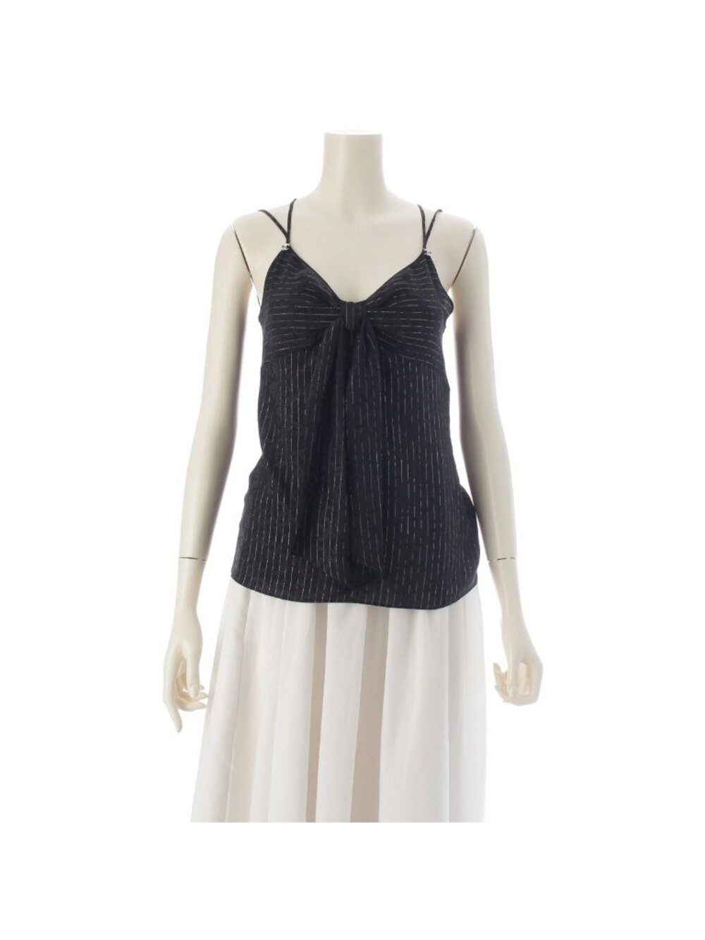 Chanel Silk CC Logo Jacquard Striped Camisole Top Black 34